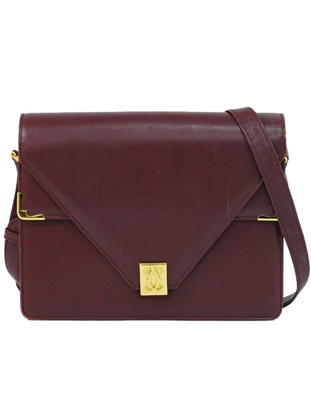 Cartier Must Line Shoulder Bag Pochette Leather Bordeaux